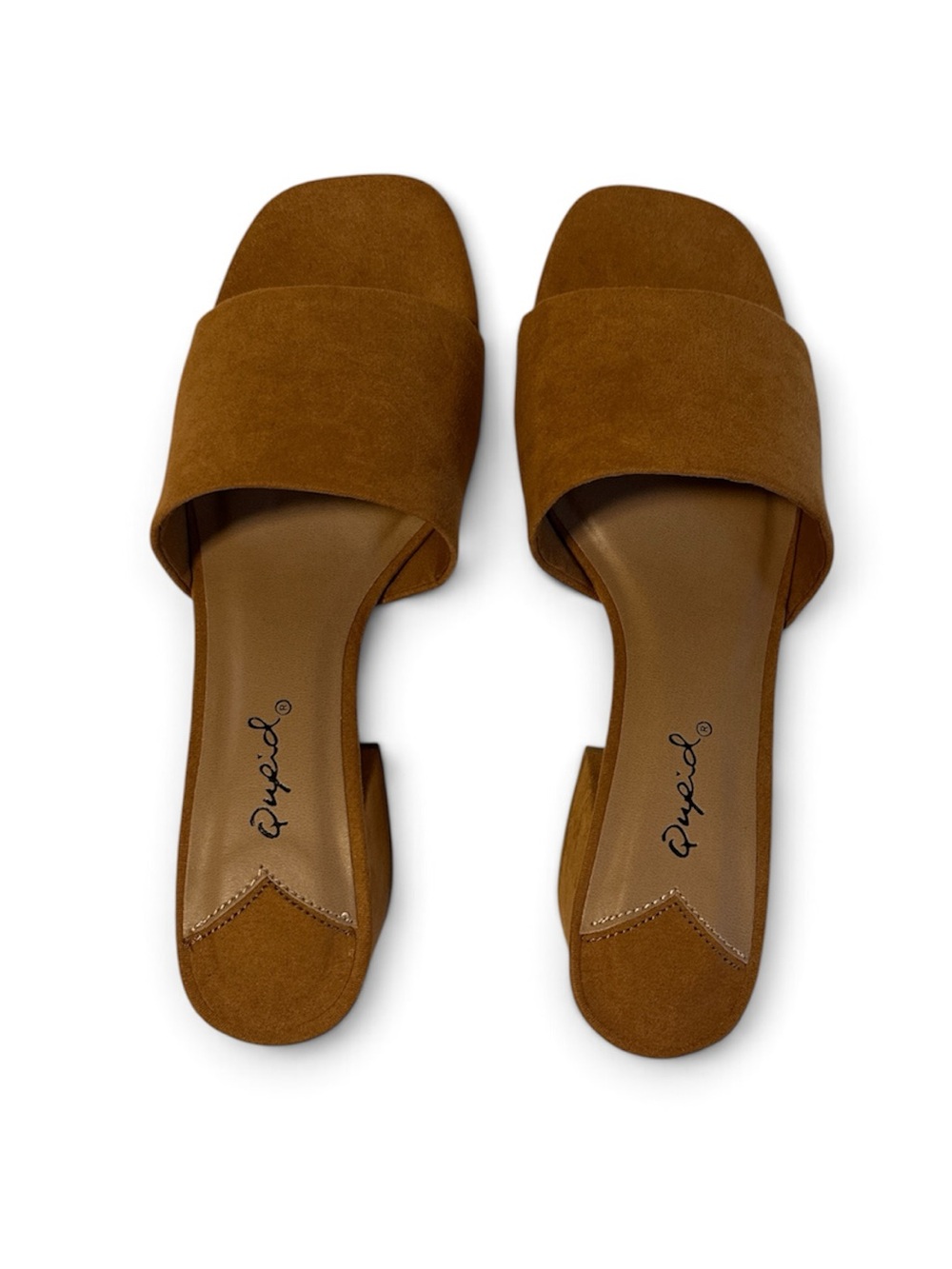 Qupid Tan Camel Faux Suede Block Heel Mule Slides Size US6.5/UK4.5/EUR37.5 - Picture 5 of 7